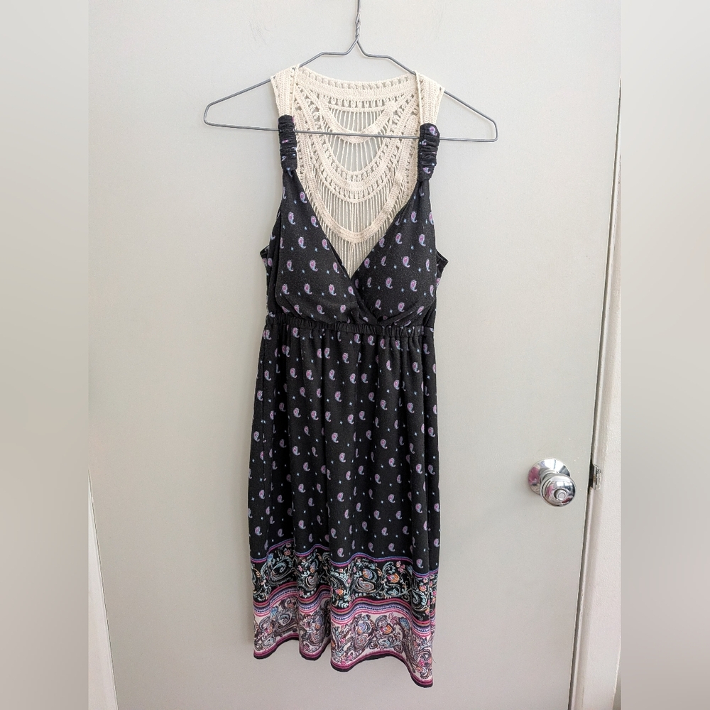 Pink Rose Small Paisley Dress Crochet Back Details And Padded Tank Cups Spring